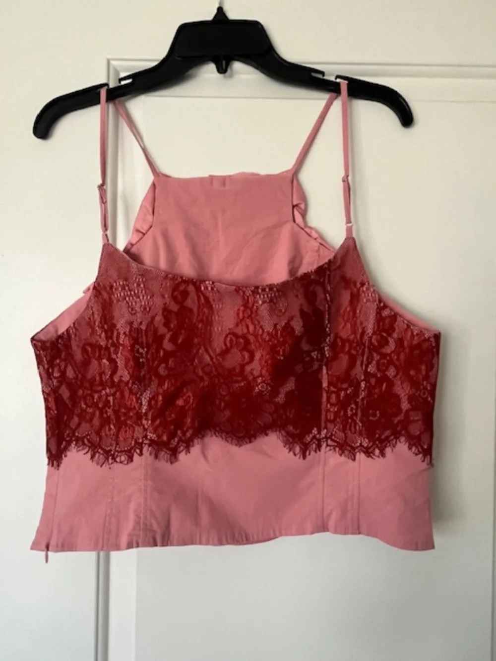NWT Maeve Pink & Burgundy Lace Corset Halter Crop Top Sz L Romantic Soft Girl - Picture 3 of 11